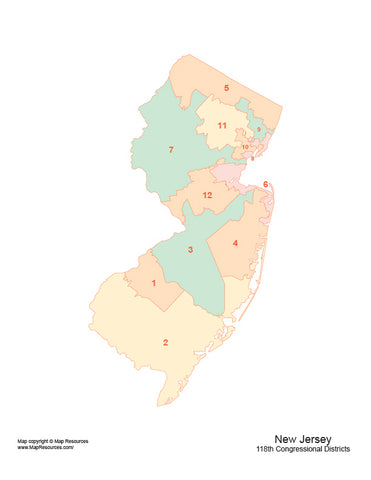 Digital New Jersey Map with 2022 Congressional Districts