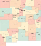 Multi Color New Mexico Map with Counties, Capitals, and Major Cities