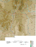 New Mexico Map  with Contour Background - Cut Out Style