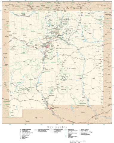 Detailed New Mexico Digital Map with County Boundaries, Cities, Highways, and more