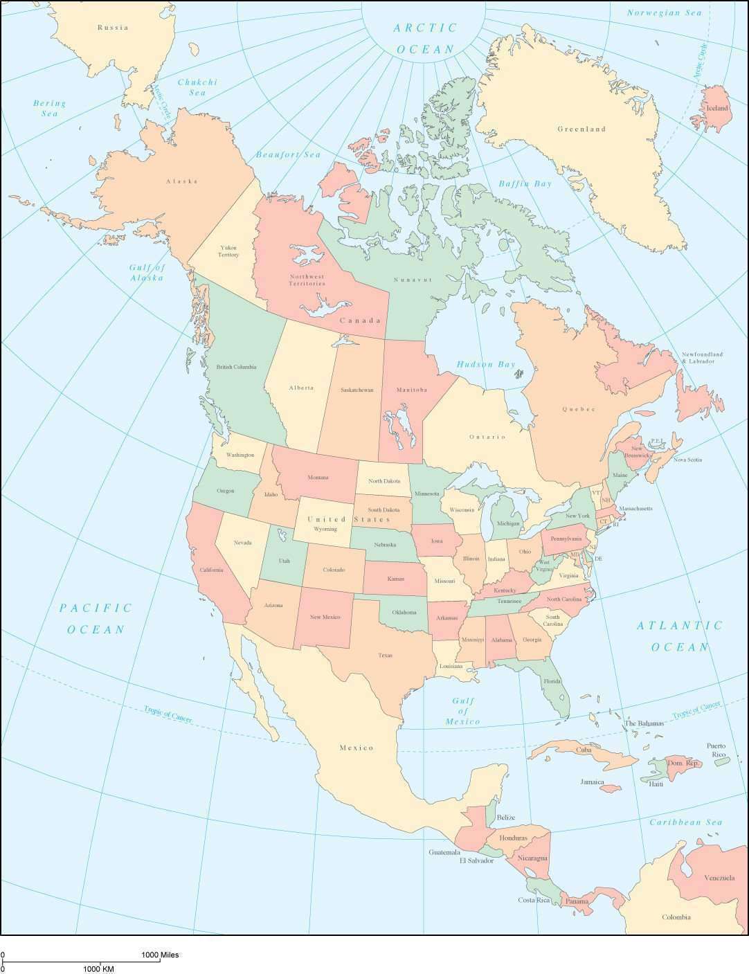 map of north america states and provinces