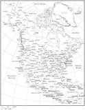 Black & White North America Map with US States, Canadian Provinces, Capitals and Major Cities