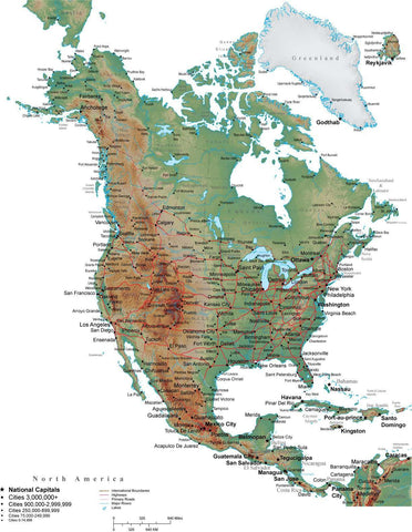 North America Terrain map in Adobe Illustrator vector format with Photoshop terrain image NOAMER-542960