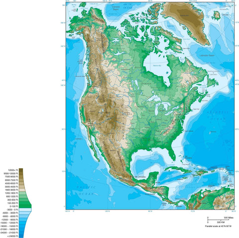 Digital North America Contour map in Adobe Illustrator vector format.
