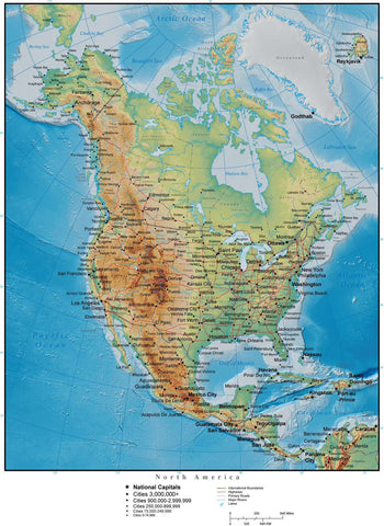 North America Map with Land and Ocean Floor Terrain