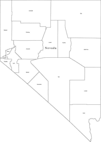Digital NV Map with Counties - Black & White