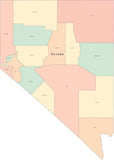 Multi Color Nevada Map with Counties and County Names