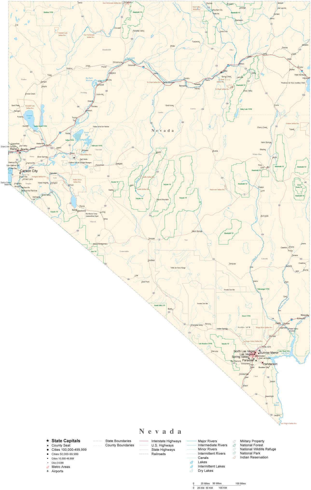 Nevada Map Editable Nevada Detailed Cut-Out Style State Map in Adobe Illustrator Vector ...