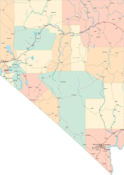 Digital Nevada State Map in Multi-Color Fit-Together Style to match ...