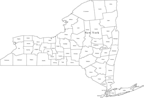 Digital NY Map with Counties - Black & White