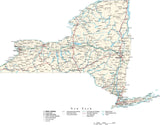 New York State State Map - Cut Out Style - with Capital, County Boundaries, Cities, Roads, and Water Features