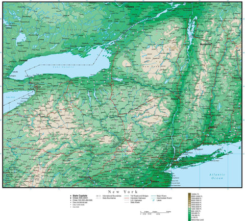 New York State Map with Contour Background