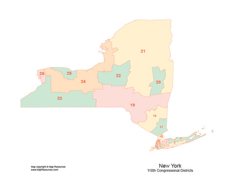 Digital New York Map with 2022 Congressional Districts