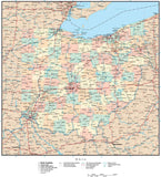 Ohio Map with Counties, Cities, County Seats, Major Roads, Rivers and Lakes