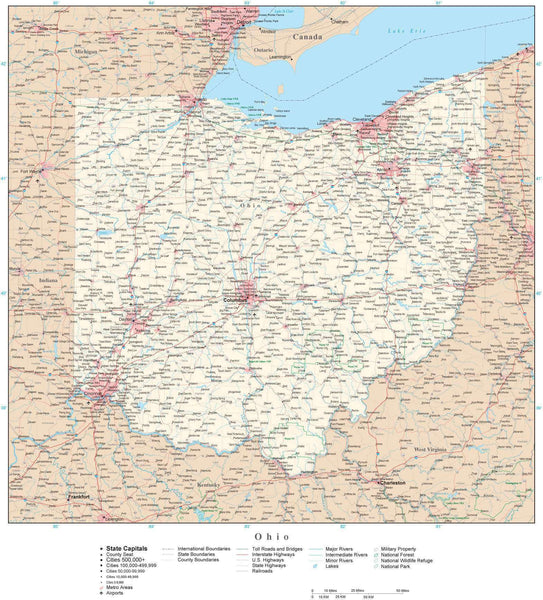 Ohio Detailed Map in Adobe Illustrator vector format. Detailed ...