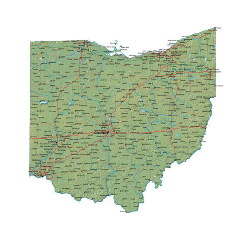 Digital Ohio map in Fit Together style with Terrain OH-USA-852092