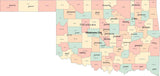 Multi Color Oklahoma Map with Counties, Capitals, and Major Cities