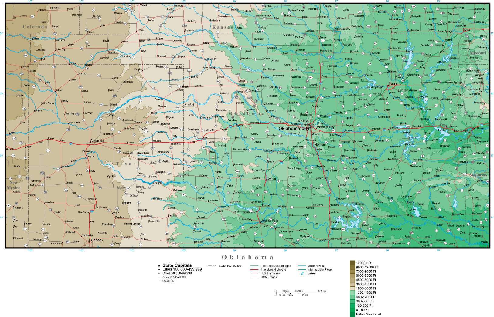 Oklahoma Rivers Map Oklahoma Lakes And Rivers Map Lake O' The Cherokees Sub Watershed