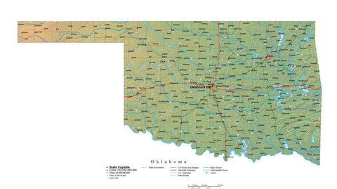 Digital Oklahoma State Illustrator cut-out style vector with Terrain OK-USA-242013