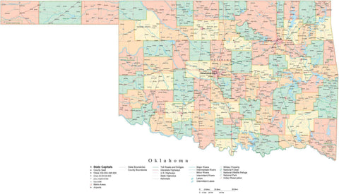 Detailed Oklahoma Cut-Out Style Digital Map with Counties, Cities, Highways, and more