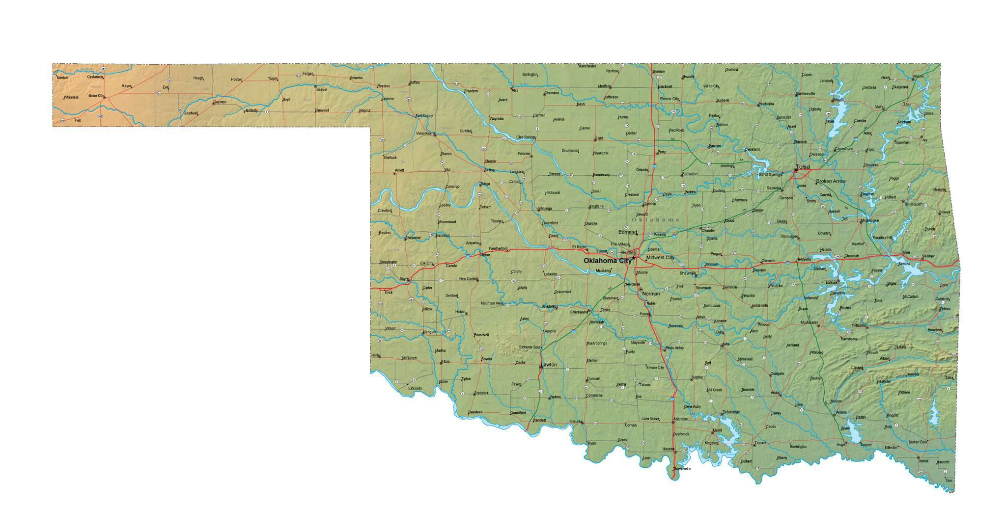 Oklahoma Rivers Map Oklahoma Lakes And Rivers Map Lake O' The Cherokees Sub Watershed