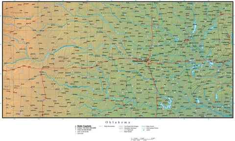 Digital Oklahoma Terrain map in Adobe Illustrator vector format with Terrain OK-USA-942224