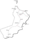 Oman Black & White Map with Capital Major Cities and Roads