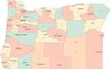 Multi Color Oregon Map with Counties, Capitals, and Major Cities