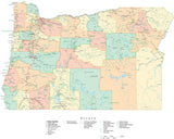Detailed Oregon Cut-Out Style Digital Map with Counties, Cities, Highways, and more