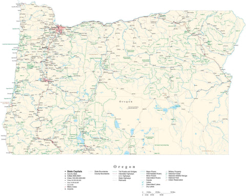 Detailed Oregon Cut-Out Style Digital Map with County Boundaries, Cities, Highways, and more