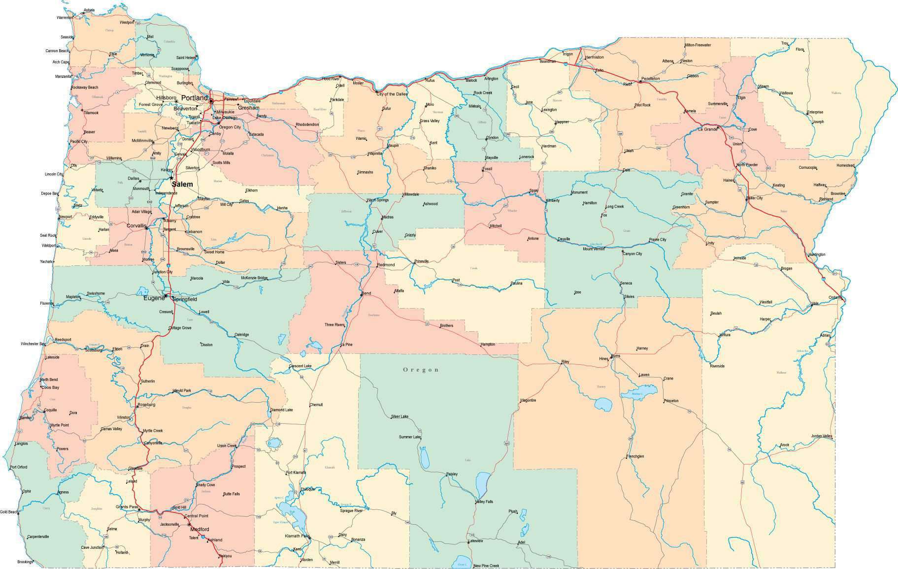 Digital Oregon State Map in Multi-Color Fit-Together Style to match ...
