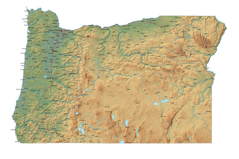 Digital Oregon map in Fit Together style with Terrain OR-USA-852107