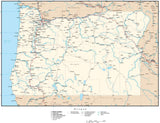 Oregon Map with Capital, County Boundaries, Cities, Roads, and Water Features