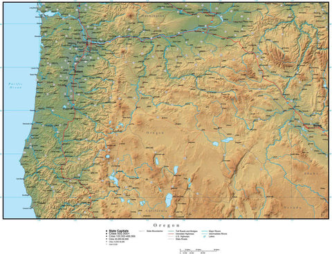 Digital Oregon Terrain map in Adobe Illustrator vector format with Terrain OR-USA-942207