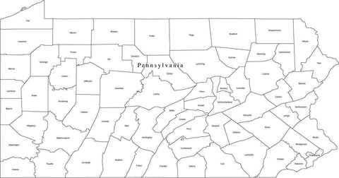 Digital PA Map with Counties - Black & White