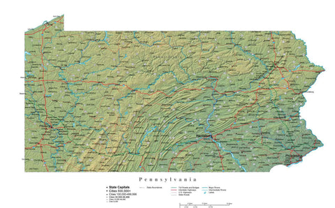 Digital Pennsylvania State Illustrator cut-out style vector with Terrain PA-USA-242021