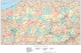 Pennsylvania Map with Counties, Cities, County Seats, Major Roads, Rivers and Lakes