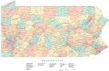 Detailed Pennsylvania Cut-Out Style Digital Map with Counties, Cities, Highways, and more