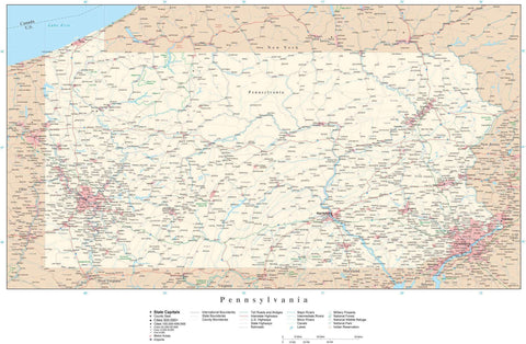 Detailed Pennsylvania Digital Map with County Boundaries, Cities, Highways, and more