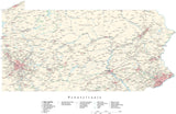 Detailed Pennsylvania Cut-Out Style Digital Map with County Boundaries, Cities, Highways, and more