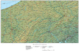 Digital Pennsylvania Terrain map in Adobe Illustrator vector format with Terrain PA-USA-942215