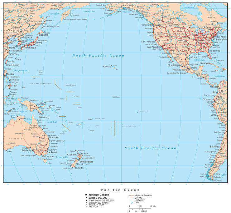 Only Pacific Map Pacific Ocean Map with Countries, Islands, and Cities