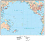 Pacific Ocean Map with Countries, Capitals, Cities, Roads and Water Features