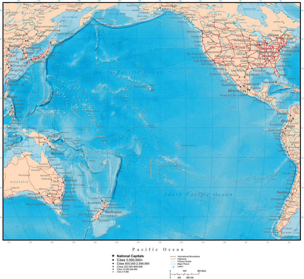 Pacific Pacific Ocean Terrain map in Adobe Illustrator - Photoshop Format
