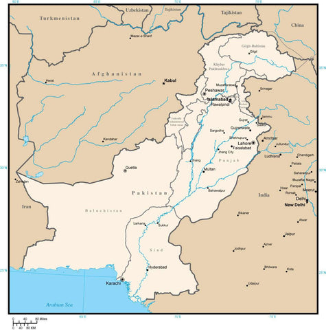 Pakistan Digital Vector Map with Provinces and Cities