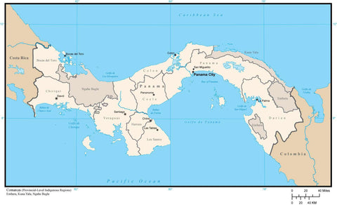 Panama Digital Vector Map with Provinces and Capitals