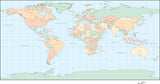 Digital World Map Geographic Projection, with Countries - Multi-Color
