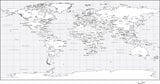 Black & White World Map with Countries  Capitals and Major Cities - PLTCRE-253517
