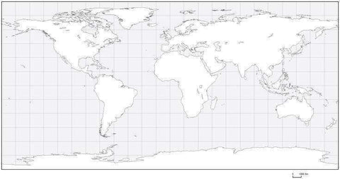 Digital World Blank Outline Map - Geographic Projection - Black & White