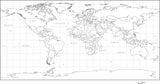 Digital World Map with Countries - Black & White, Rectangular Map Projection